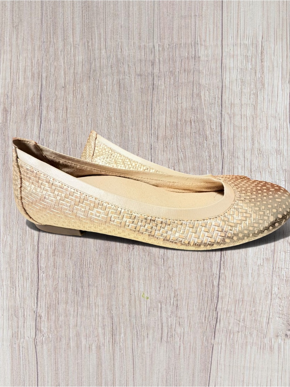 Vionic Metallic Gold Textured Ballet Flats Comfort Slip On Shoes Size 9